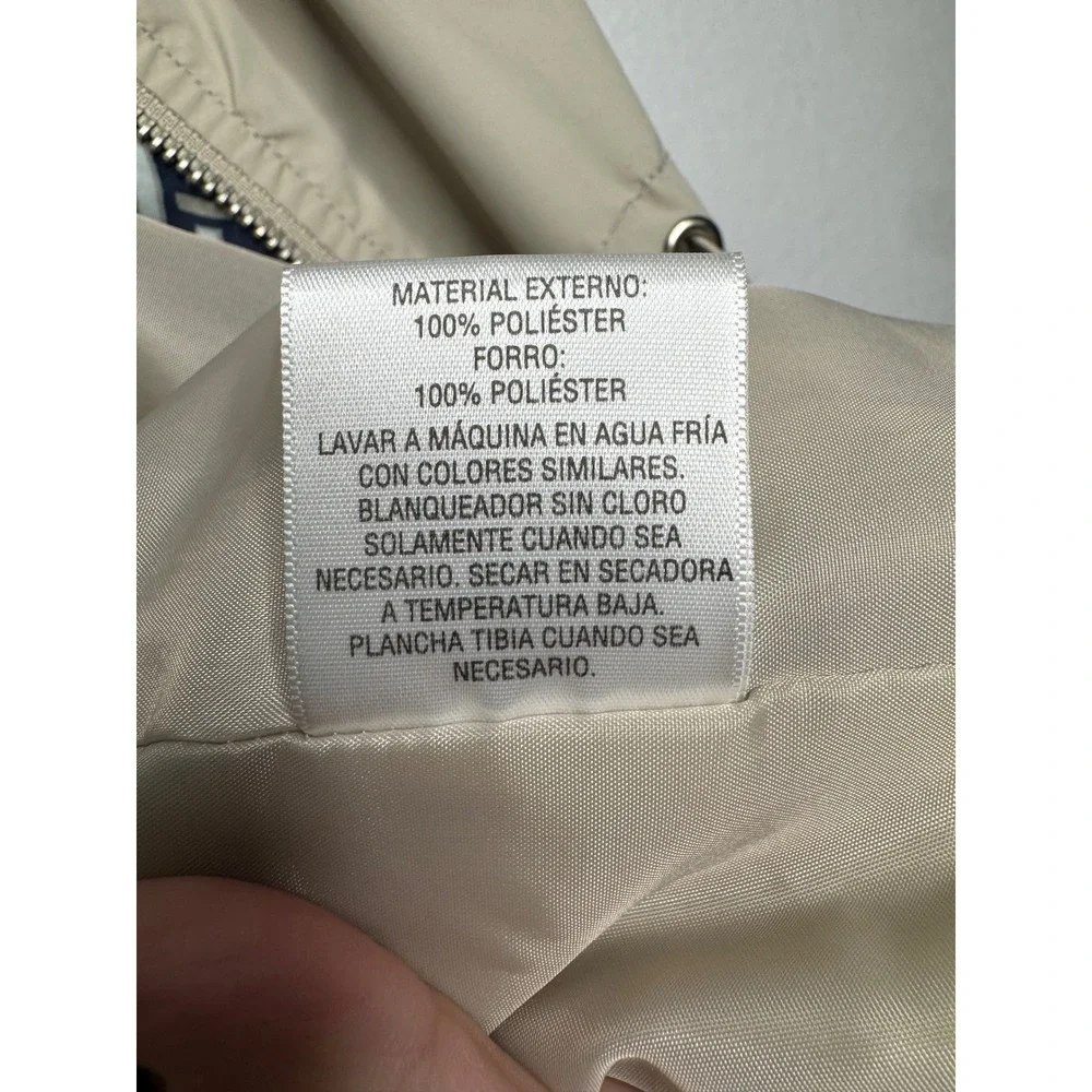 JM Collection Womens Tan Khaki Hooded Utility Rain Jacket Contrast Trim Size‎ L